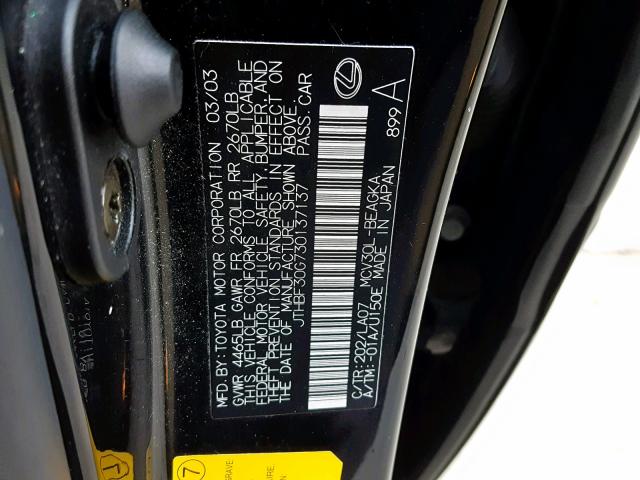 JTHBF30G730137137 - 2003 LEXUS ES 300 BLACK photo 10