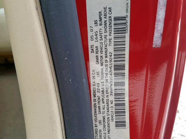 3VWPW31C47M519242 - 2007 VOLKSWAGEN NEW BEETLE Bordo foto 10