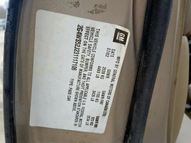 2G4WS52J231117106 - 2003 BUICK CENTURY CU TAN photo 10