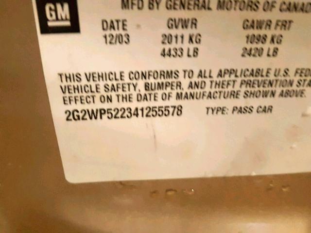2G2WP522341255578 - 2004 PONTIAC GRAND PRIX GOLD photo 10
