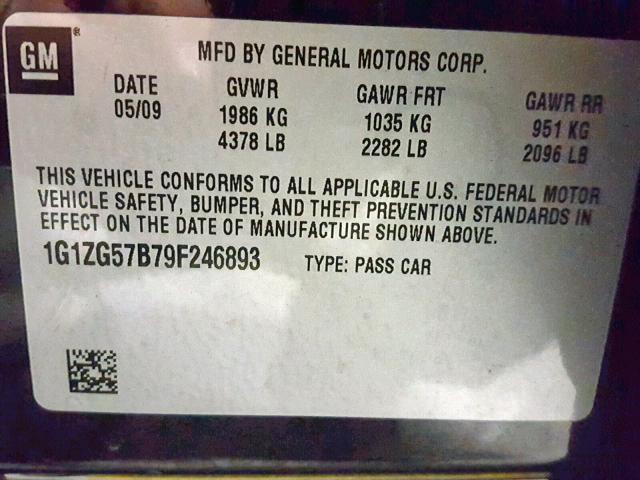 1G1ZG57B79F246893 - 2009 CHEVROLET MALIBU LS BLACK photo 10