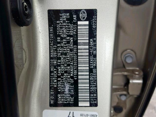 4T1BK1EB6DU073869 - 2013 TOYOTA AVALON BAS TAN photo 10