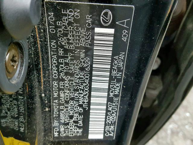 JTHBA30G340016329 - 2004 LEXUS ES 330 BLACK photo 10