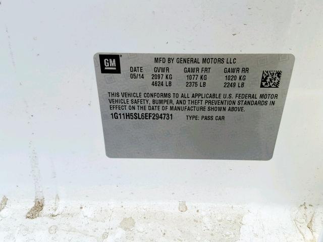 1G11H5SL6EF294731 - 2014 CHEVROLET MALIBU LTZ 白色 照片 10