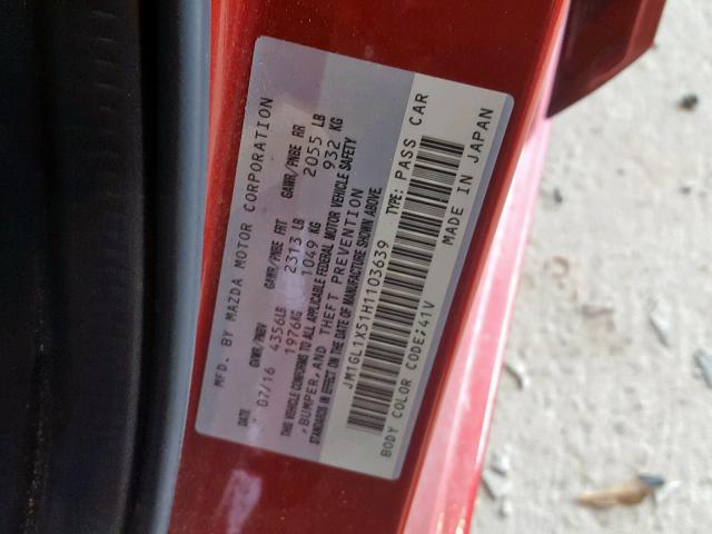 JM1GL1X51H1103639 - 2017 MAZDA 6 GRAND TO RED photo 10