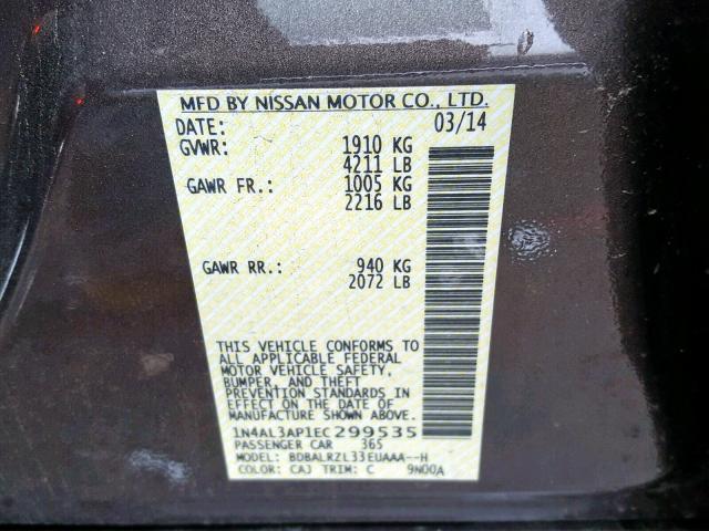 1N4AL3AP1EC299535 - 2014 NISSAN ALTIMA 2.5 BROWN photo 10