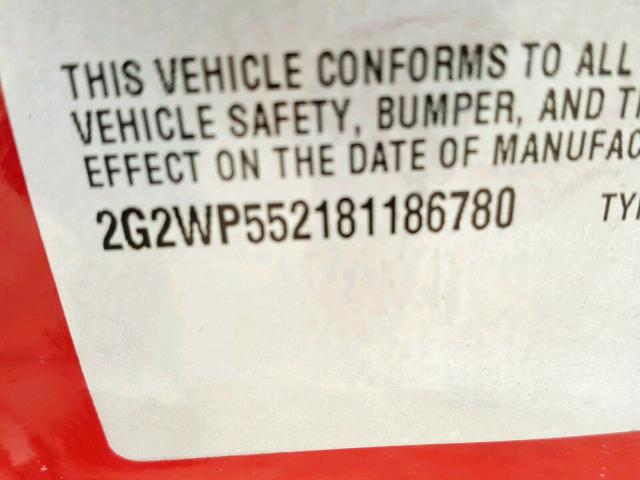 2G2WP552181186780 - 2008 PONTIAC GRAND PRIX RED photo 10