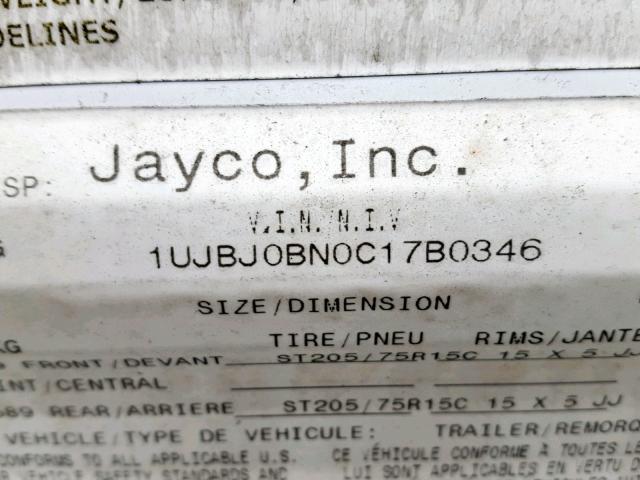 1UJBJ0BN0C17B0346 - 2012 JAYCO SWIFT  WHITE photo 10