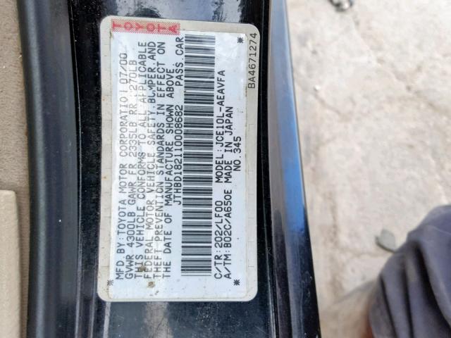 JTHBD182110008682 - 2001 LEXUS IS 300 BLACK photo 10