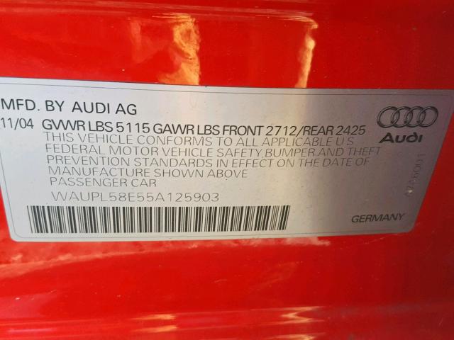 WAUPL58E55A125903 - 2005 AUDI S4 RED photo 10