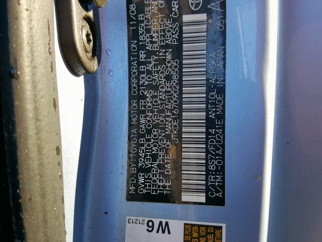 JTKDE167090298505 - 2009 TOYOTA SCION TC ლურჯი ფოტო 10