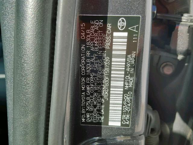 JTDKDTB30F1587339 - 2015 TOYOTA PRIUS C GRAY photo 10