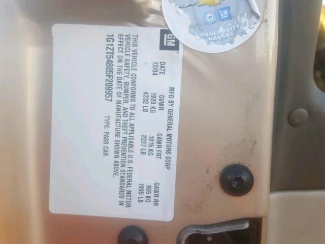 1G1ZT54805F209957 - 2005 CHEVROLET MALIBU LS ოქროსფერი ფოტო 10