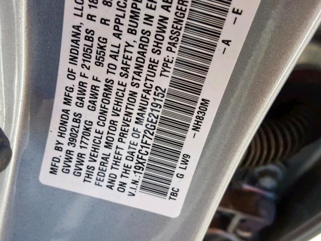 19XFC1F72GE219152 - 2016 HONDA CIVIC EXL Gümüş foto 10