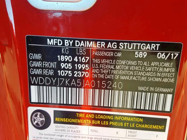 WDDYJ7KA5JA015240 - 2018 MERCEDES-BENZ AMG GT R RED photo 10