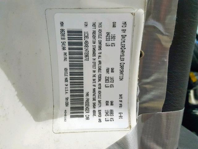 1C3EL46X81N729672 - 2001 CHRYSLER SEBRING LX WHITE photo 10