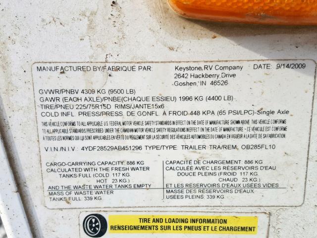 4YDF28529AB451296 - 2010 OUTB TRAVEL TRL Beyaz fotoğraf 10