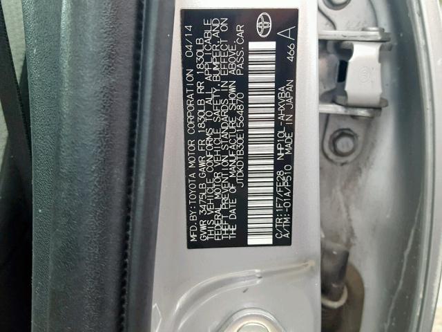 JTDKDTB30E1564870 - 2014 TOYOTA PRIUS C SILVER photo 10