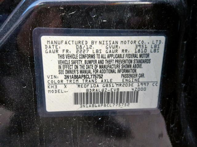 3N1AB6AP8CL775752 - 2012 NISSAN SENTRA 2.0 BLACK photo 10