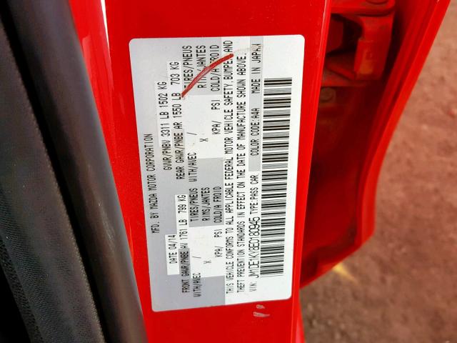 JM1DE1KY8E0180945 - 2014 MAZDA MAZDA2 SPO RED photo 10