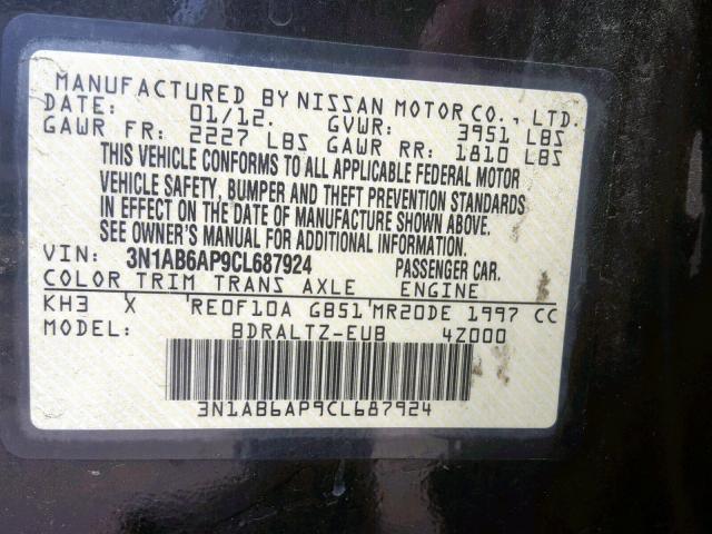 3N1AB6AP9CL687924 - 2012 NISSAN SENTRA 2.0 GRAY photo 10