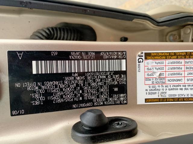 JTJBT20X780160491 - 2008 LEXUS GX 470 TAN photo 10