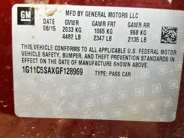 1G11C5SAXGF128969 - 2016 CHEVROLET MALIBU LIM 栗色 照片 10