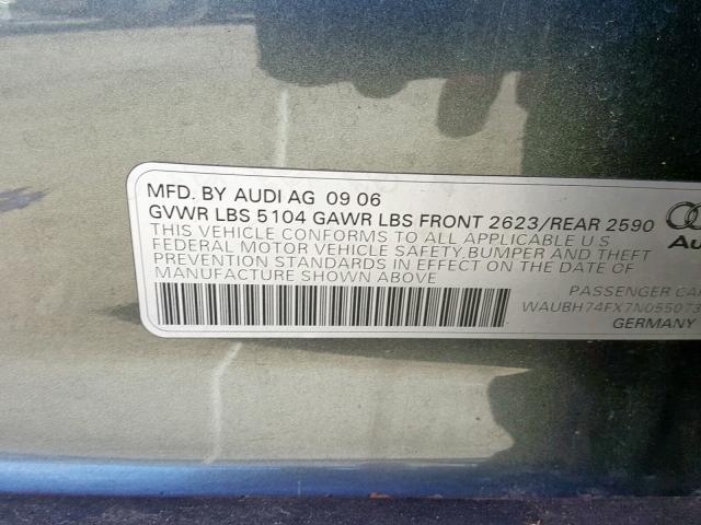 WAUBH74FX7N055073 - 2007 AUDI A6 S-LINE BLACK photo 10