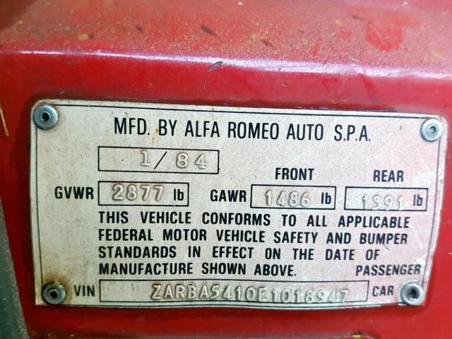 ZARBA5410E1018947 - 1984 ALFA ROMEO VELOCE 200 RED photo 10