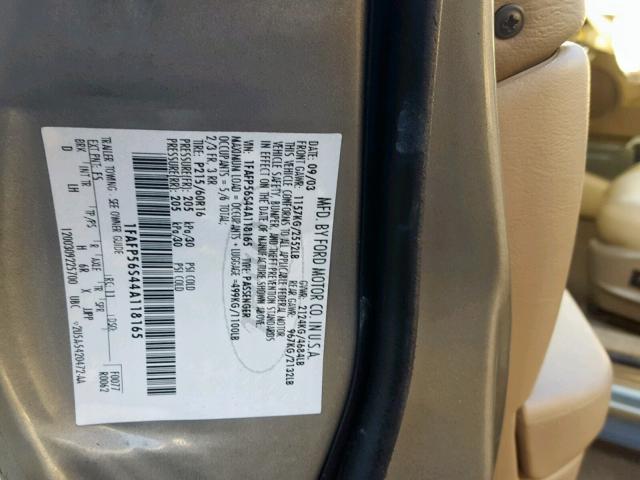 1FAFP56S44A118165 - 2004 FORD TAURUS SEL GRAY photo 10