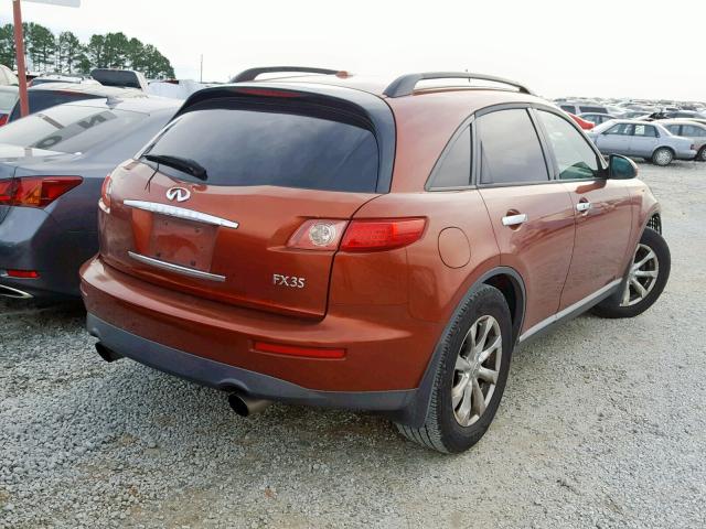 JNRAS08U17X102110 - 2007 INFINITI FX35 ORANGE photo 4