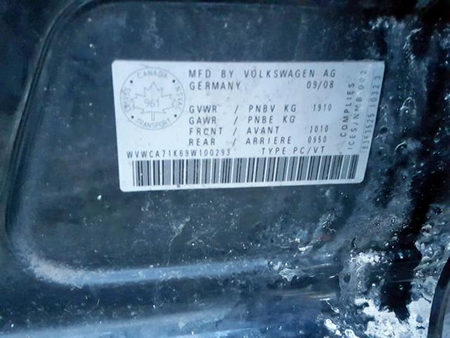 WVWCA71K69W100293 - 2009 VOLKSWAGEN RABBIT BLACK photo 10