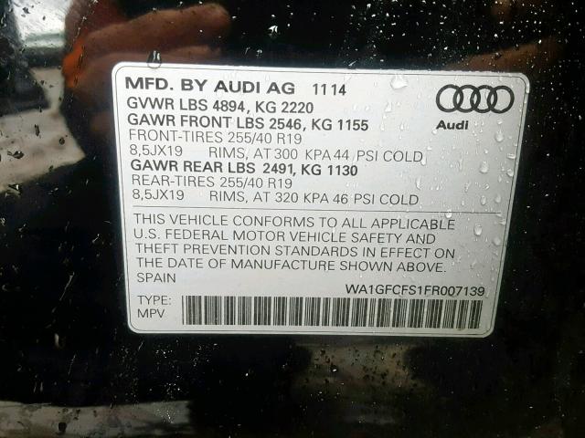 WA1GFCFS1FR007139 - 2015 AUDI Q3 PRESTIG BLACK photo 10