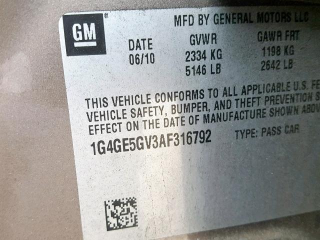 1G4GE5GV3AF316792 - 2010 BUICK LACROSSE C BROWN photo 10