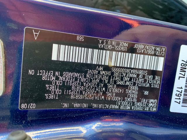 5TDBY68A38S009995 - 2008 TOYOTA SEQUOIA LI BLUE photo 10