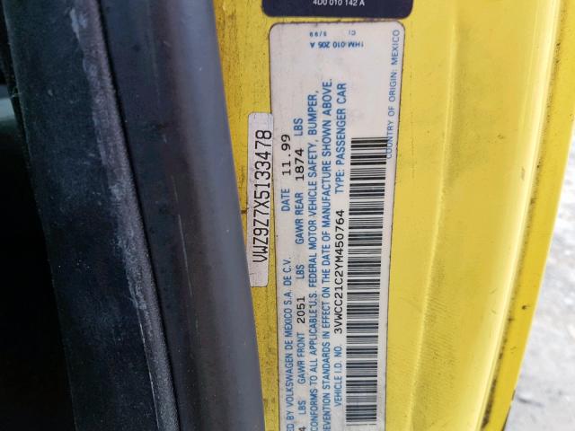 3VWCC21C2YM450764 - 2000 VOLKSWAGEN NEW BEETLE Sarı foto 10