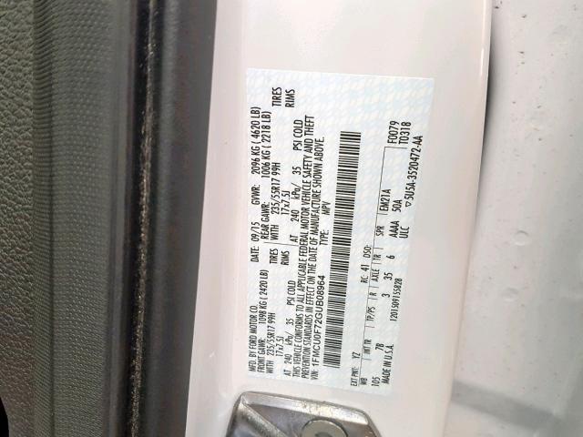 1FMCU0F72GUB08964 - 2016 FORD ESCAPE S WHITE photo 10