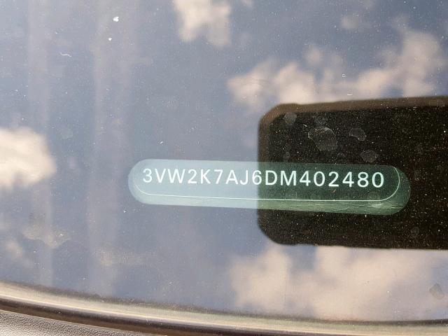 3VW2K7AJ6DM402480 - 2013 VOLKSWAGEN JETTA BASE Մոխրագույն լուսանկար 10