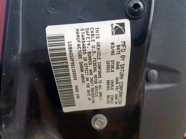 1G8AG52F95Z155559 - 2005 SATURN ION LEVEL RED photo 10