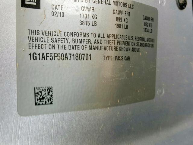 1G1AF5F50A7180701 - 2010 CHEVROLET COBALT 2LT SILVER photo 10