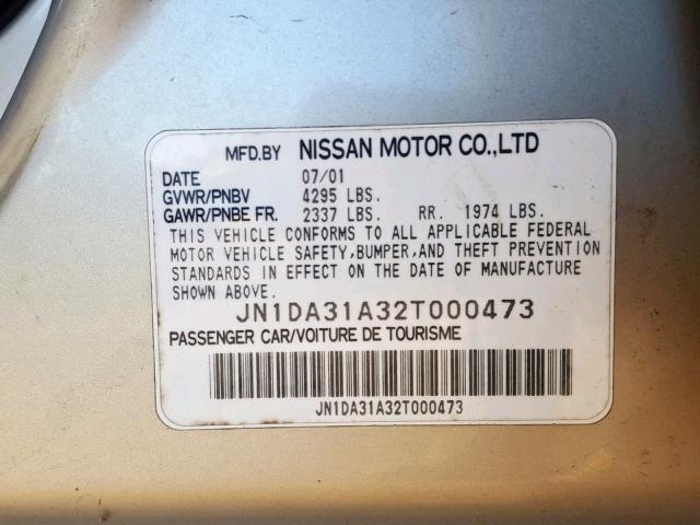 JN1DA31A32T000473 - 2002 NISSAN MAXIMA GLE TAN photo 10