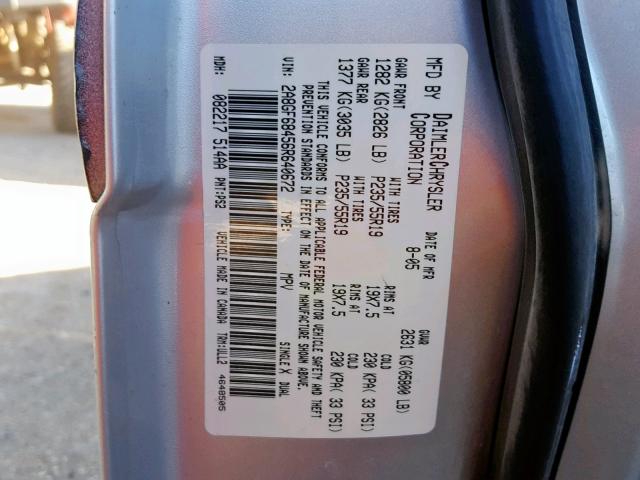 2A8GF68456R640672 - 2006 CHRYSLER PACIFICA T SILVER photo 10