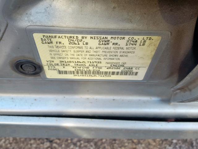 3N1AB51D62L711935 - 2002 NISSAN SENTRA SE- SILVER photo 10