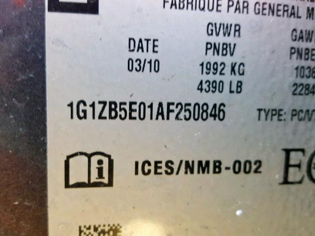 1G1ZB5E01AF250846 - 2010 CHEVROLET MALIBU LS GRAY photo 10