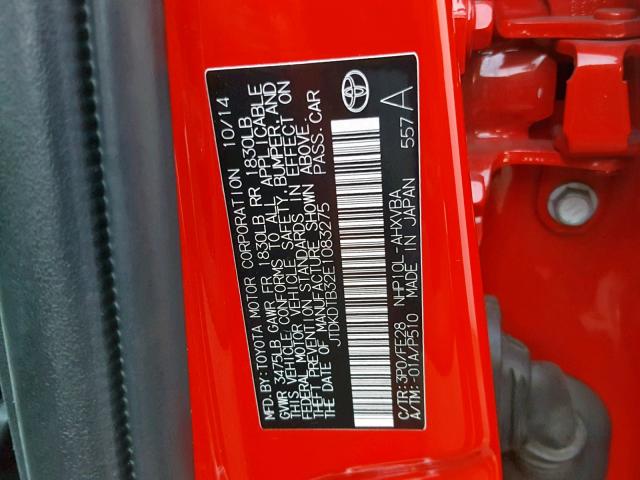 JTDKDTB32E1083275 - 2014 TOYOTA PRIUS C RED photo 10