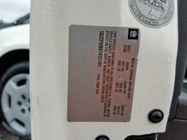 1G2ZF58BX74121151 - 2007 PONTIAC G6 VALUE L WHITE photo 10