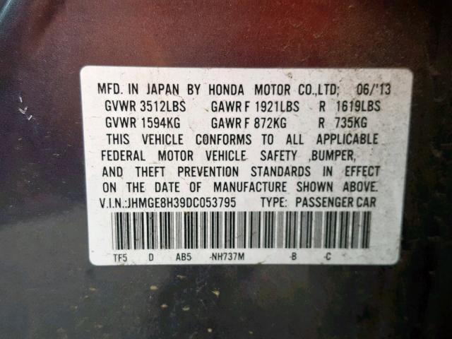 JHMGE8H39DC053795 - 2013 HONDA FIT GRAY photo 10