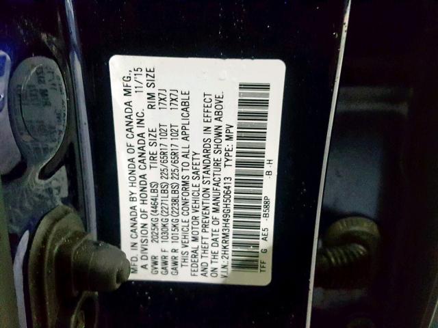 2HKRM3H49GH506413 - 2016 HONDA CR-V SE BLUE photo 10