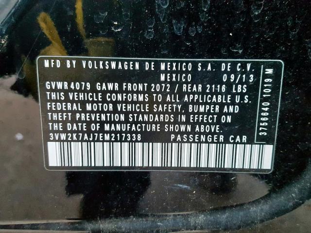 3VW2K7AJ7EM217338 - 2014 VOLKSWAGEN JETTA BASE BLACK photo 10