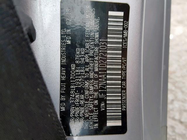 JF1ZNAA11D2721031 - 2013 TOYOTA SCION FR-S SILVER photo 10